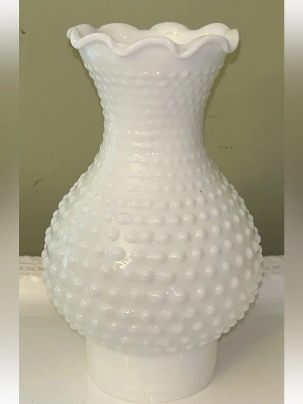 Hobnail Milk Glass Hurricane Lamp Shade/Chimney With Scalloped Rim
